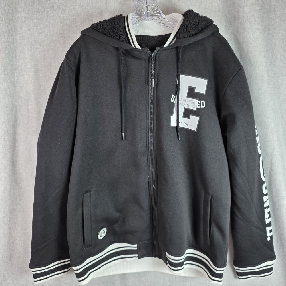 Ecko Unltd Sherpa Lined Hoodie Varsity Full Zip Jacket Graphic Black Men Size M